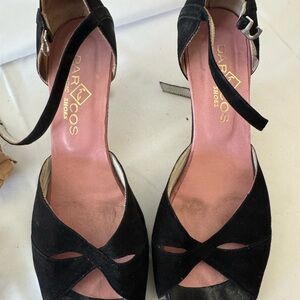 Black Suede Women's Open-Toe Heels